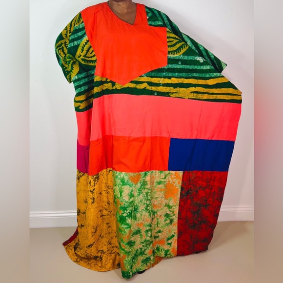 African Print Ankara Multicolor Patchwork Mixed Print Colorful Kaftan Maxi Dtess - Picture 5 of 10